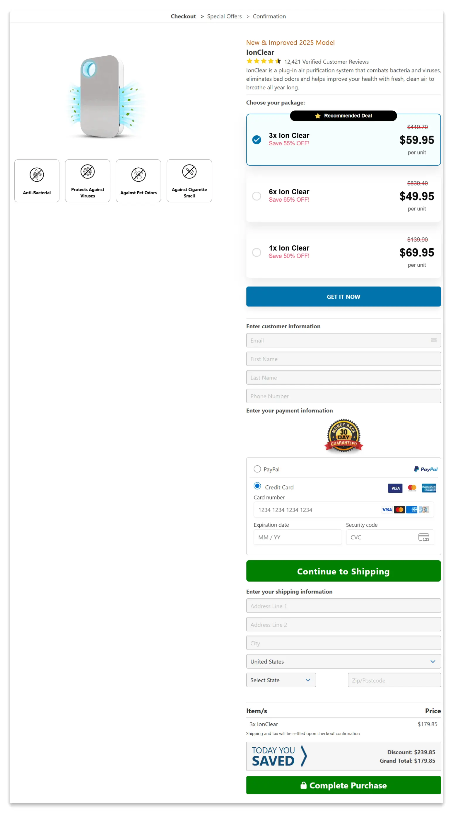 IonClear secure checkout page